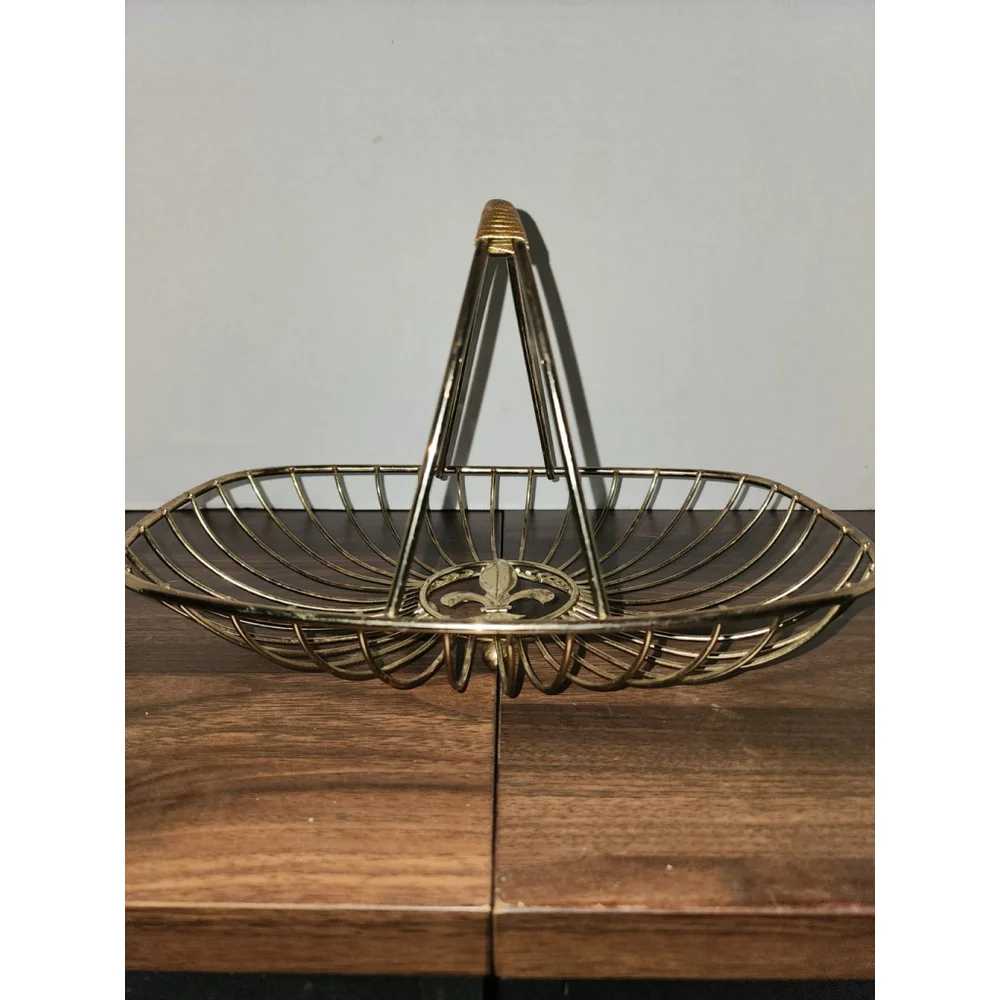 Vintage‎ Fleur De Lis Gold Wire Basket Woven Handle